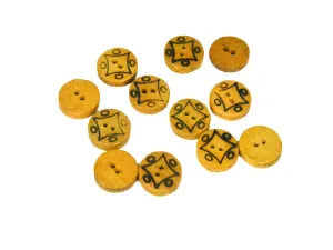 Mustard Geometric Printed 2 Hole Wooden Buttons - 24L