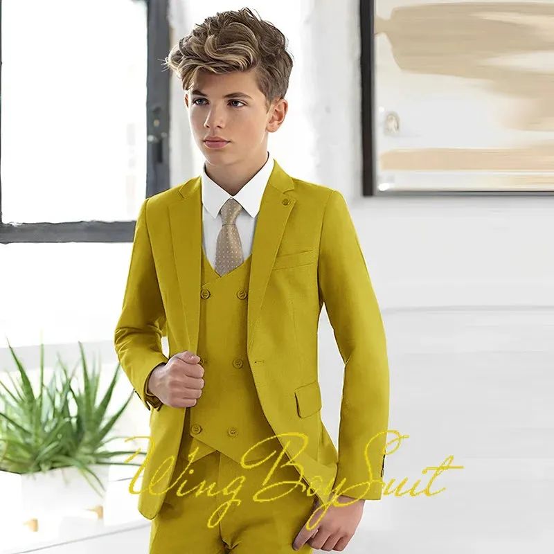 New Stylish Ivory Boys Suit 3 Piece Jacket Pants Vest Formal Slim Design Blazer for Kids Wedding Tuxedo Business Clothing