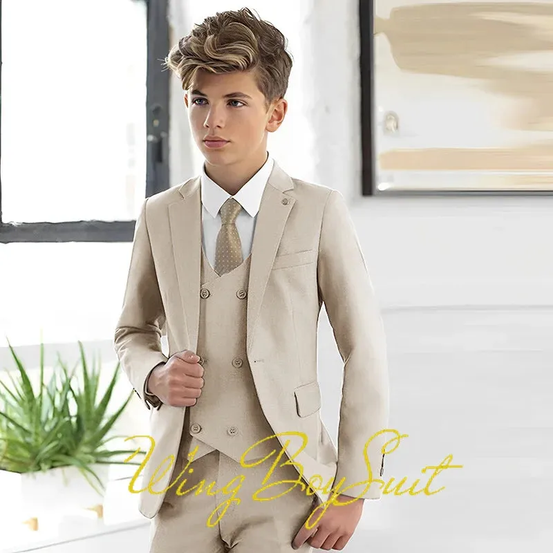 New Stylish Ivory Boys Suit 3 Piece Jacket Pants Vest Formal Slim Design Blazer for Kids Wedding Tuxedo Business Clothing