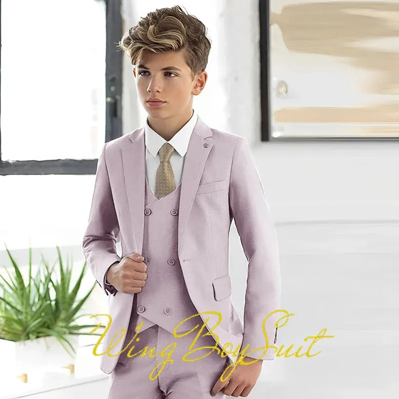 New Stylish Ivory Boys Suit 3 Piece Jacket Pants Vest Formal Slim Design Blazer for Kids Wedding Tuxedo Business Clothing
