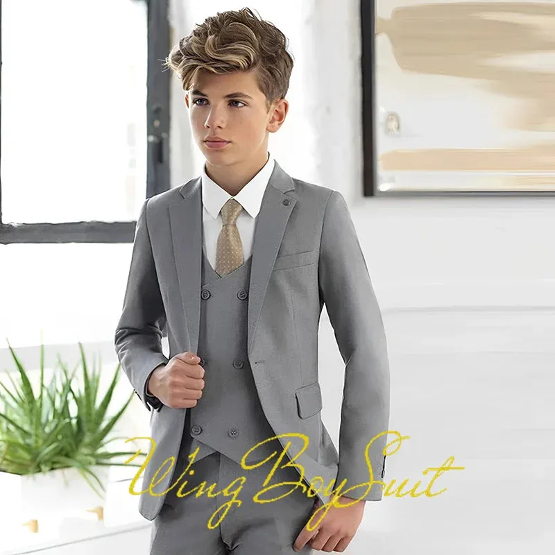 New Stylish Ivory Boys Suit 3 Piece Jacket Pants Vest Formal Slim Design Blazer for Kids Wedding Tuxedo Business Clothing