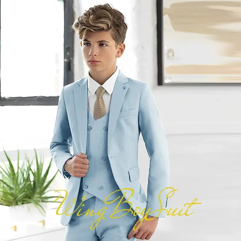 New Stylish Ivory Boys Suit 3 Piece Jacket Pants Vest Formal Slim Design Blazer for Kids Wedding Tuxedo Business Clothing