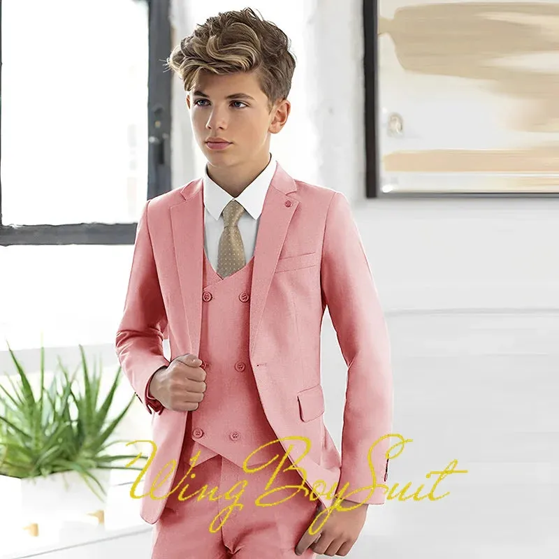 New Stylish Ivory Boys Suit 3 Piece Jacket Pants Vest Formal Slim Design Blazer for Kids Wedding Tuxedo Business Clothing