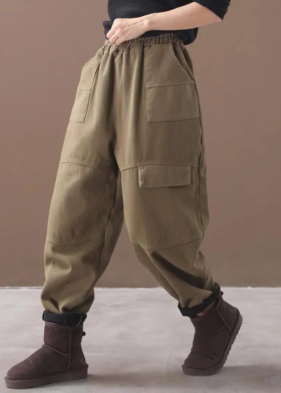 new thick cotton harem pants false pockets army green pants