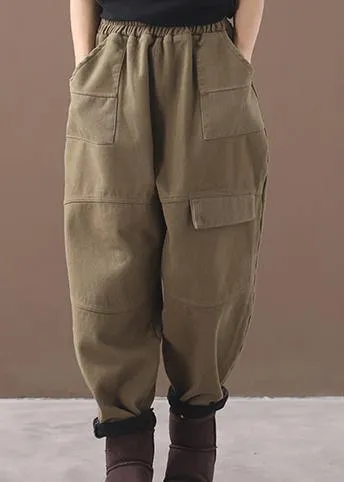 new thick cotton harem pants false pockets army green pants