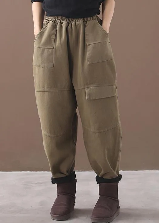 new thick cotton harem pants false pockets army green pants