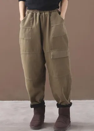 new thick cotton harem pants false pockets army green pants