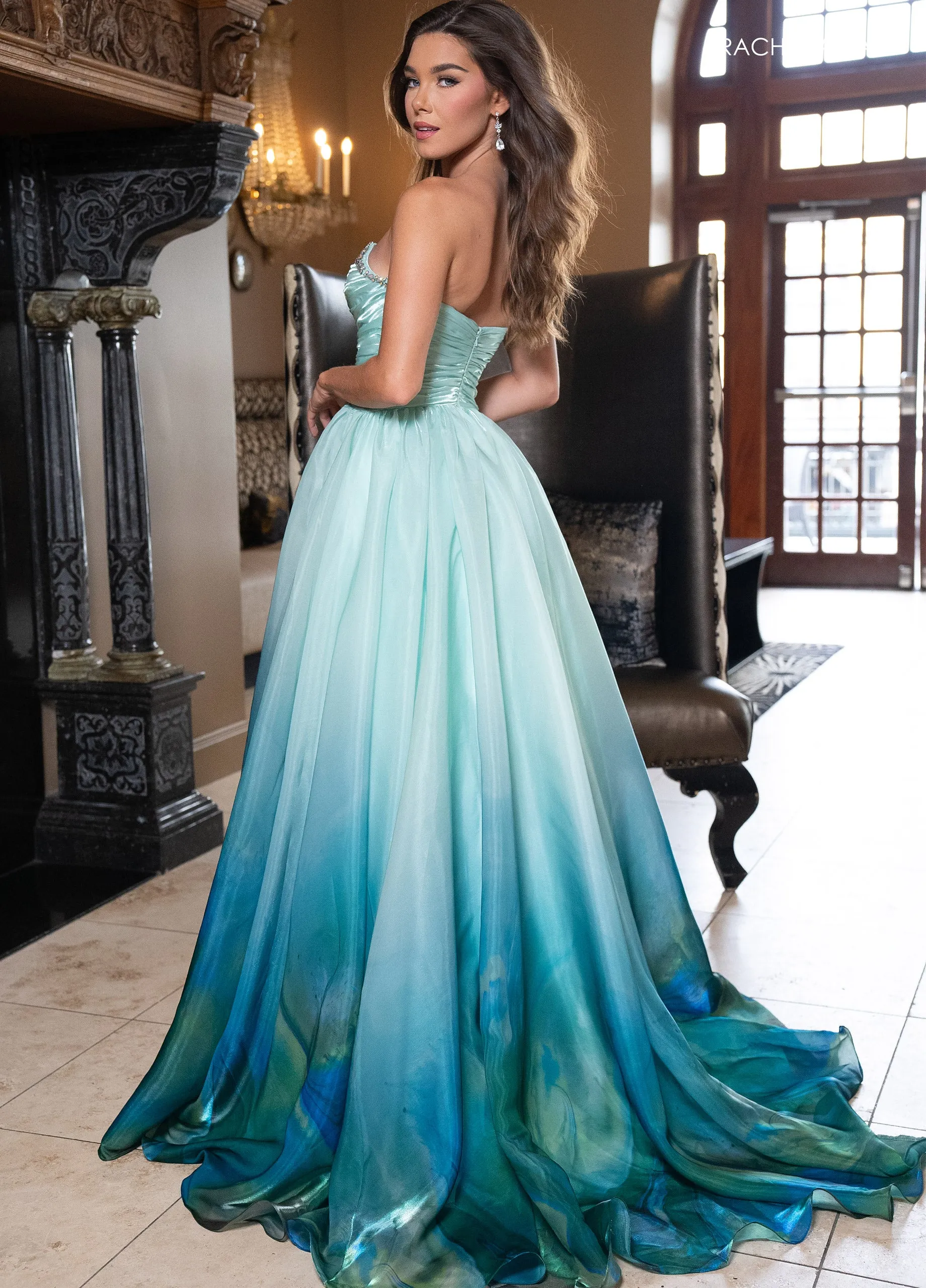 Ombre Strapless A-line Slit Gown by Rachel Allan 70727