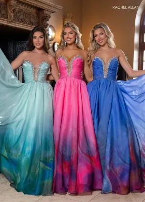 Ombre Strapless A-line Slit Gown by Rachel Allan 70727