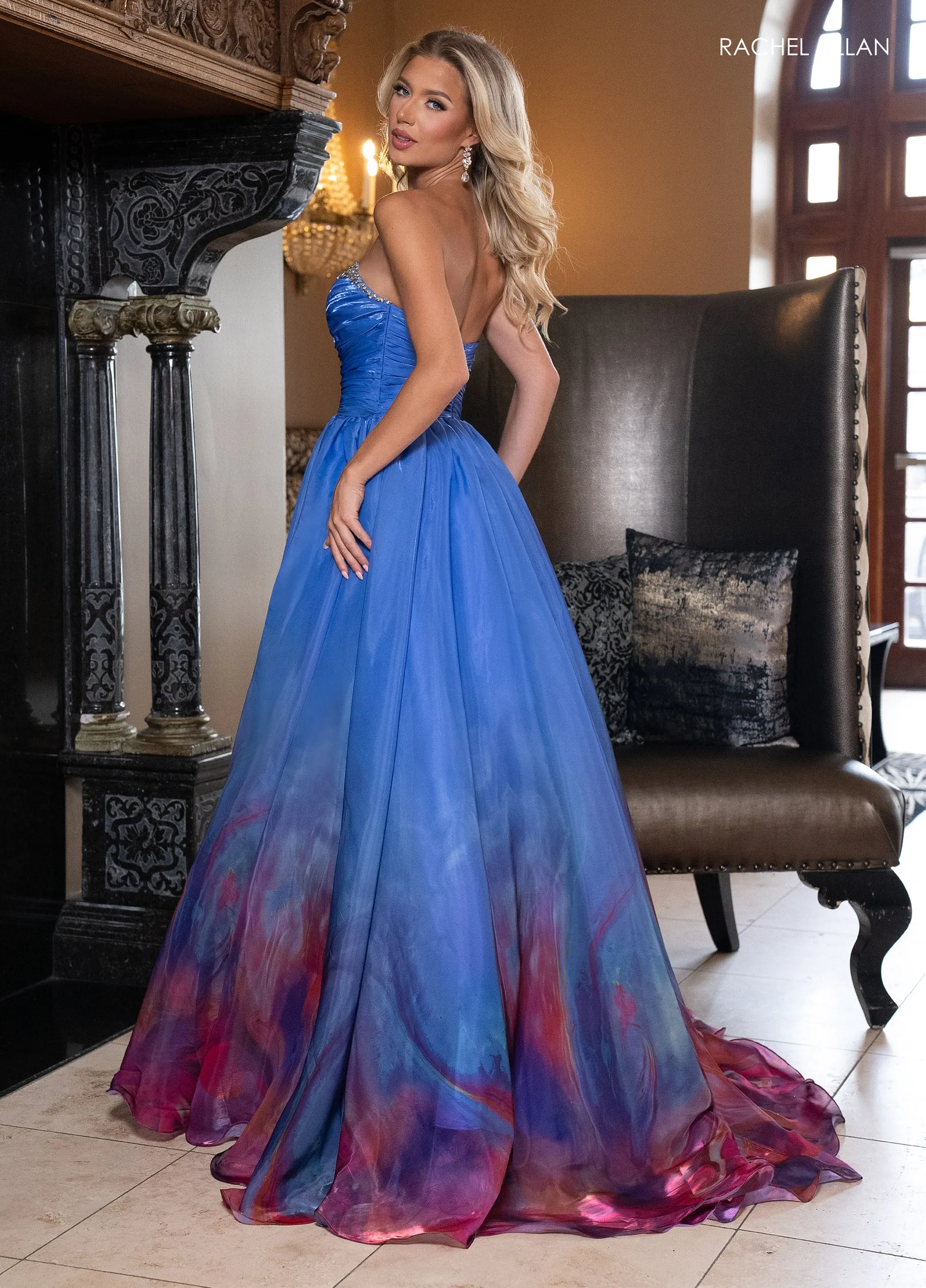 Ombre Strapless A-line Slit Gown by Rachel Allan 70727