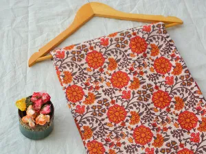 Orange Multicolor Floral Pure Cotton Kantha Fabric