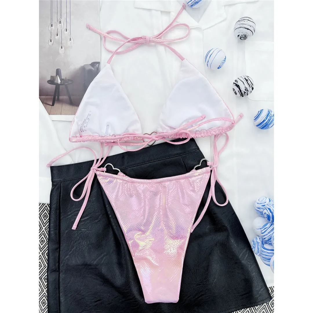 Pink Love Glänzender Liebes-Herz-Dreieck-Bikini