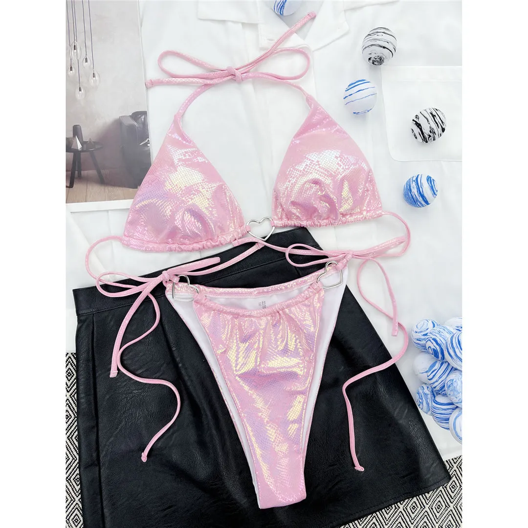 Pink Love Glänzender Liebes-Herz-Dreieck-Bikini