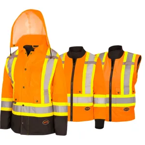 Pioneer Women's Hi-Vis 7-in-1 Waterproof Safety Jacket, Reflective, Weatherproof, Versatile Workwear – Adaptable Protection and Comfort | Sizes XS-4XL