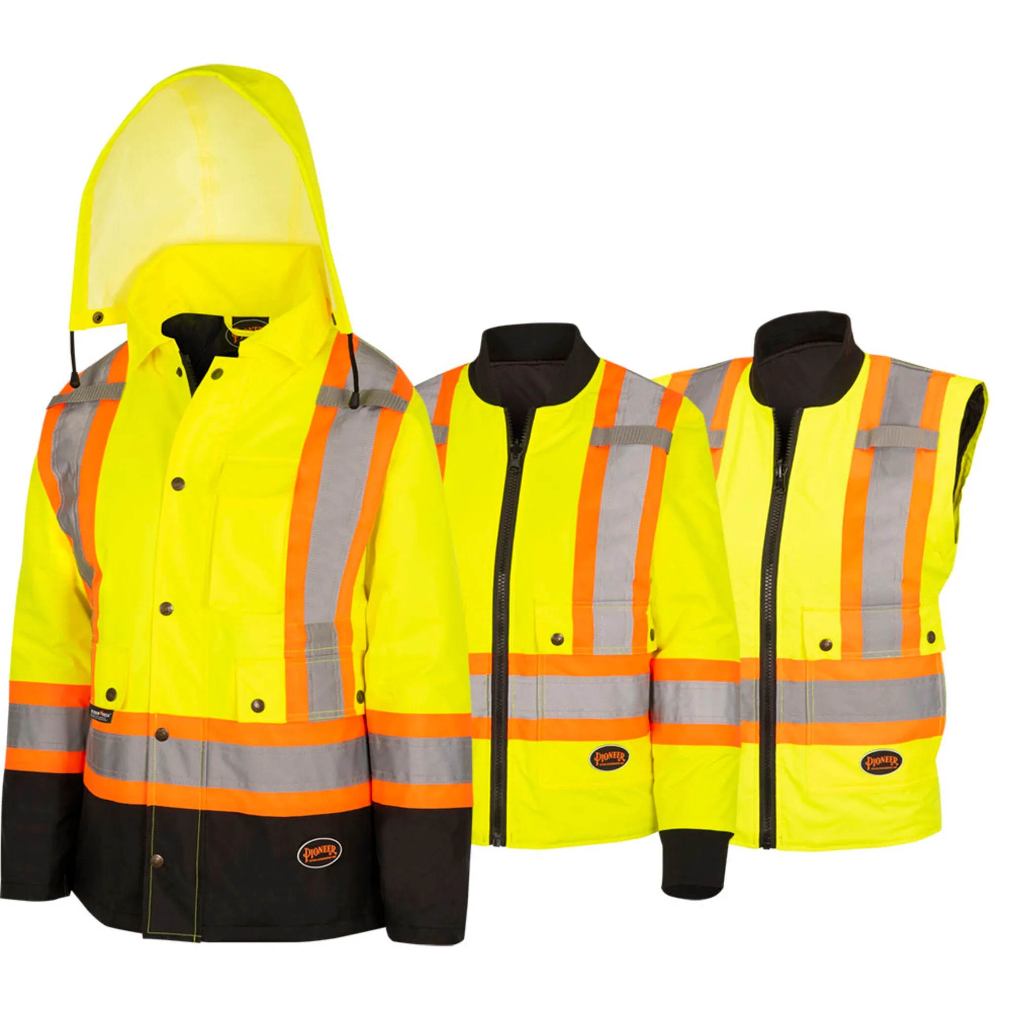 Pioneer Women's Hi-Vis 7-in-1 Waterproof Safety Jacket, Reflective, Weatherproof, Versatile Workwear – Adaptable Protection and Comfort | Sizes XS-4XL
