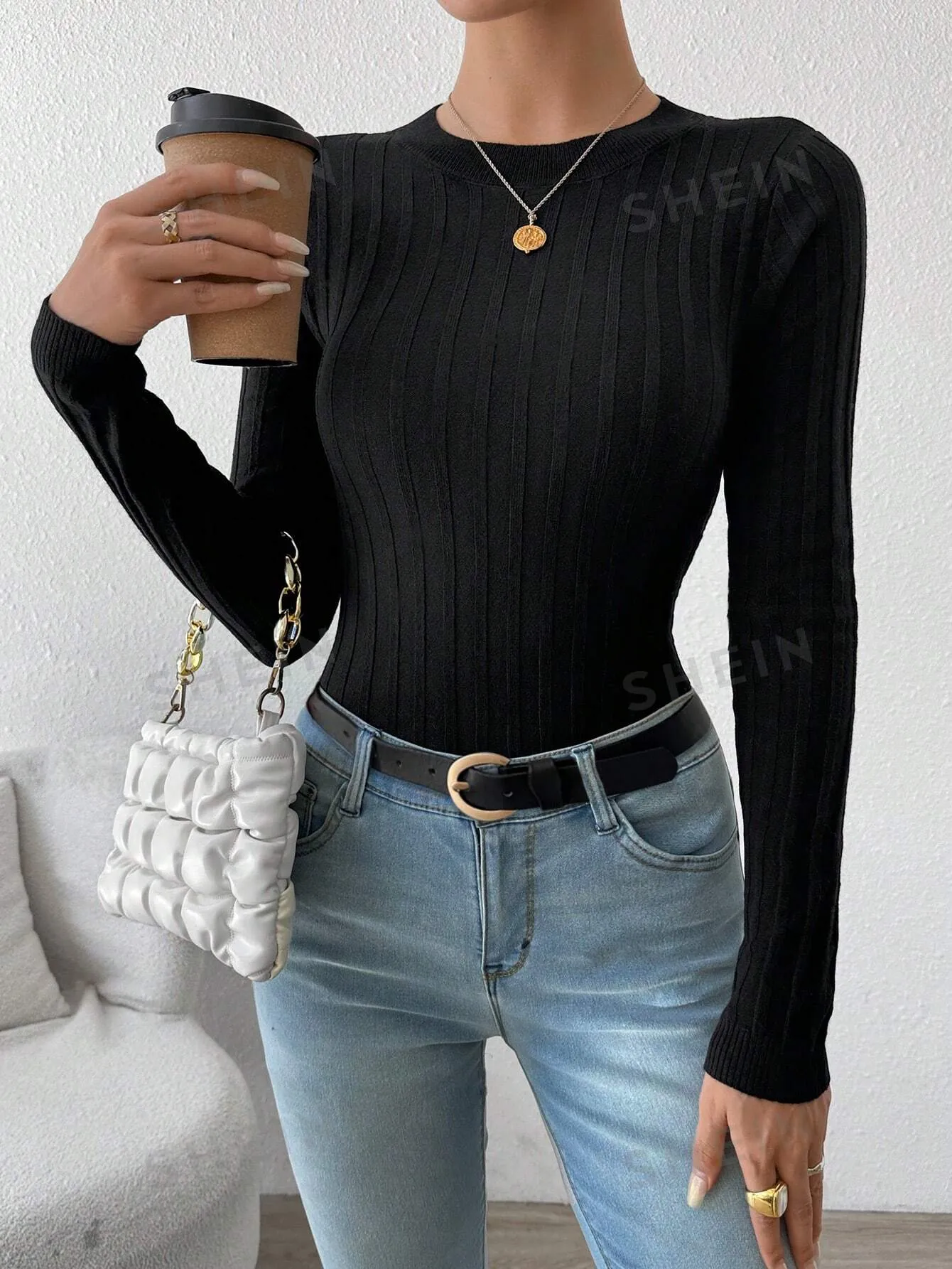 Privé Women Slim Fit Solid Color Crew Neck Sweater