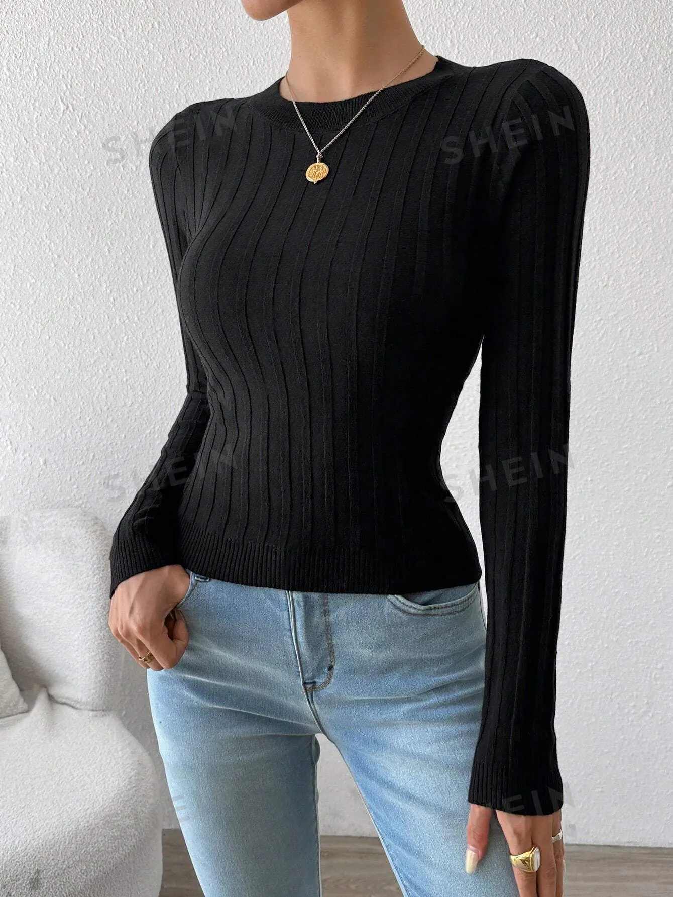 Privé Women Slim Fit Solid Color Crew Neck Sweater