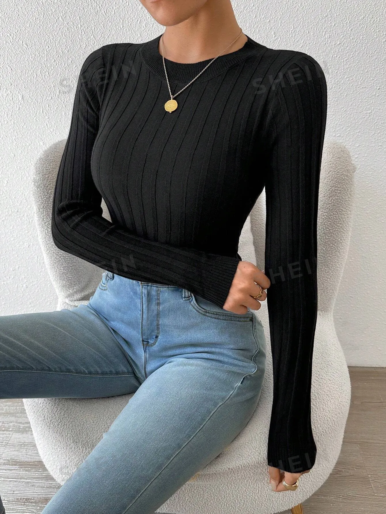 Privé Women Slim Fit Solid Color Crew Neck Sweater