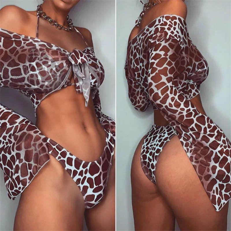 Resort Life Langarm-Mesh-Bikini, dreiteiliges Set