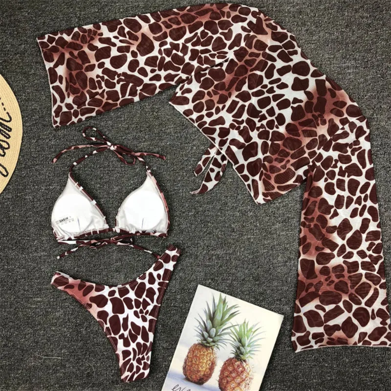 Resort Life Langarm-Mesh-Bikini, dreiteiliges Set