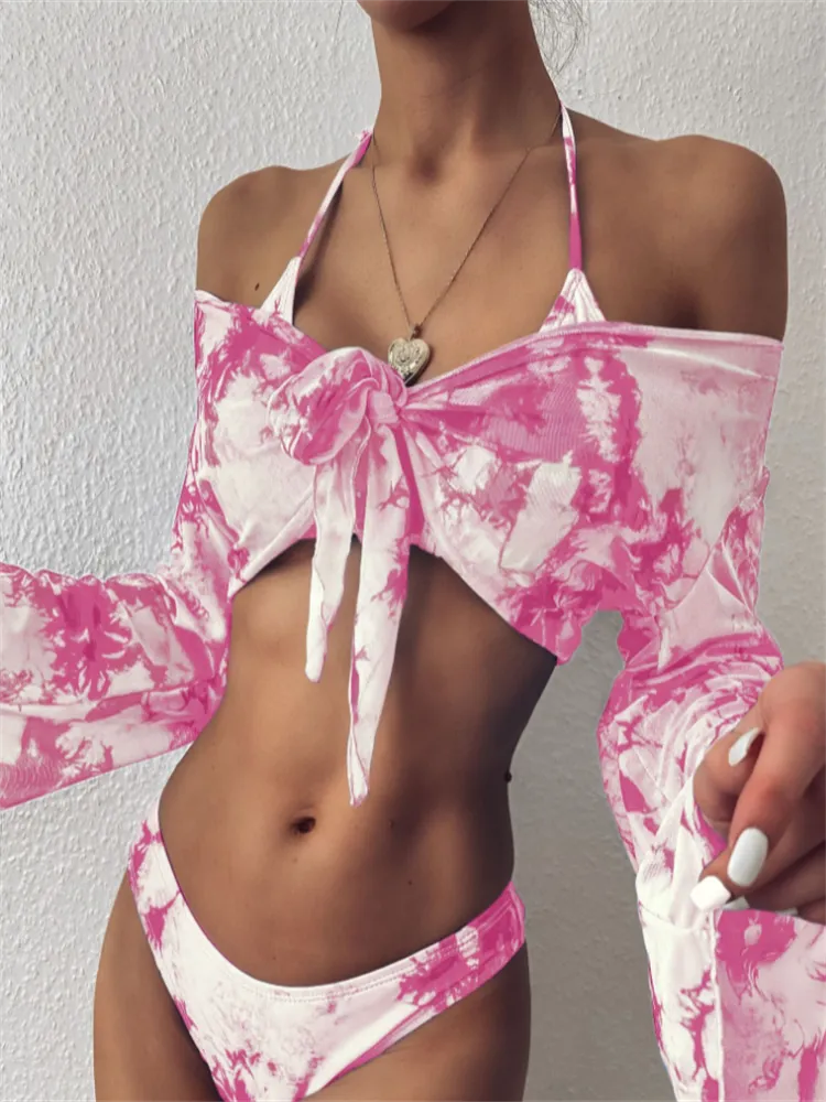 Resort Life Langarm-Mesh-Bikini, dreiteiliges Set