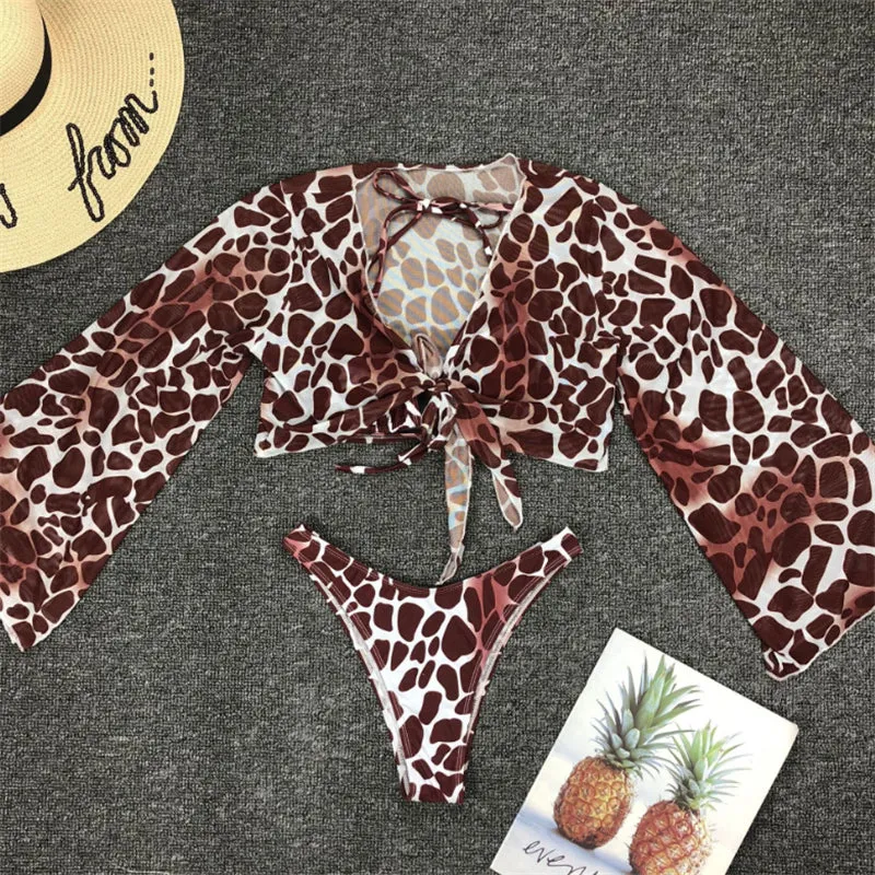 Resort Life Langarm-Mesh-Bikini, dreiteiliges Set