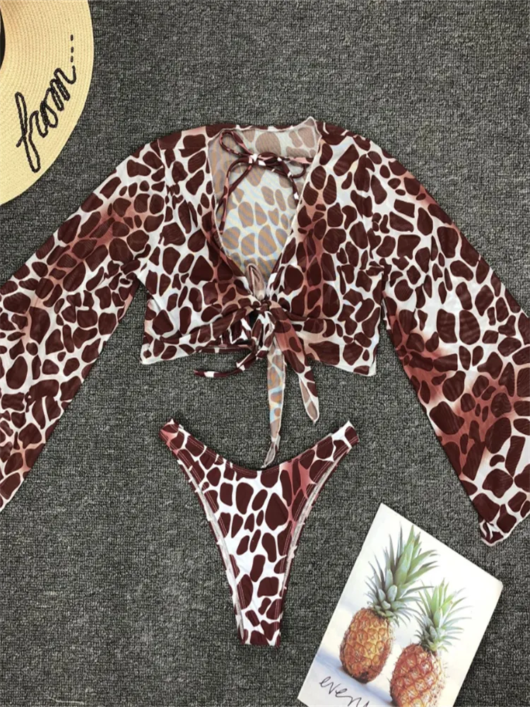 Resort Life Langarm-Mesh-Bikini, dreiteiliges Set