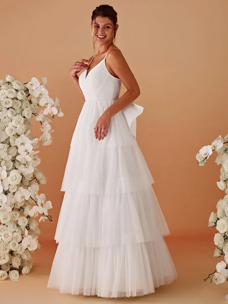 Romantic Tulle Layered Wedding Spaghetti Straps Dresses