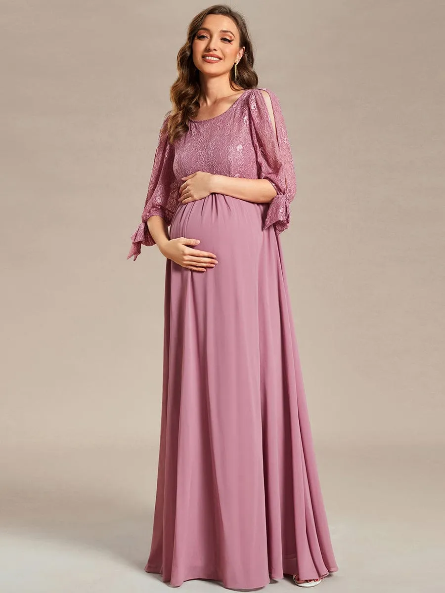 Round Neck Split Sleeve Lace Chiffon A-Line Maternity Dress