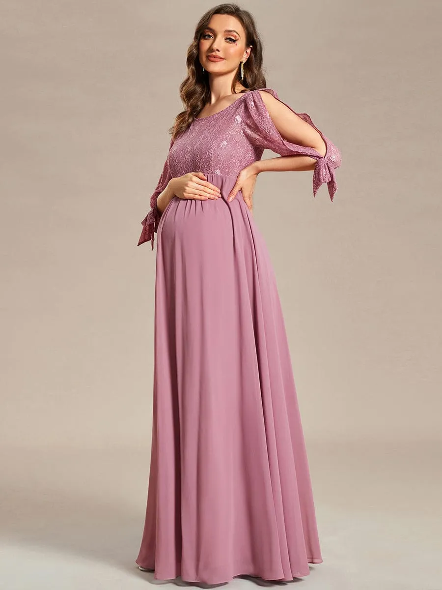Round Neck Split Sleeve Lace Chiffon A-Line Maternity Dress