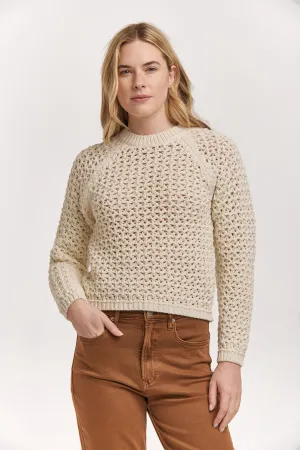 SARAFINA CREW NECK LONG SLEEVE EYELET SWEATER IVORY