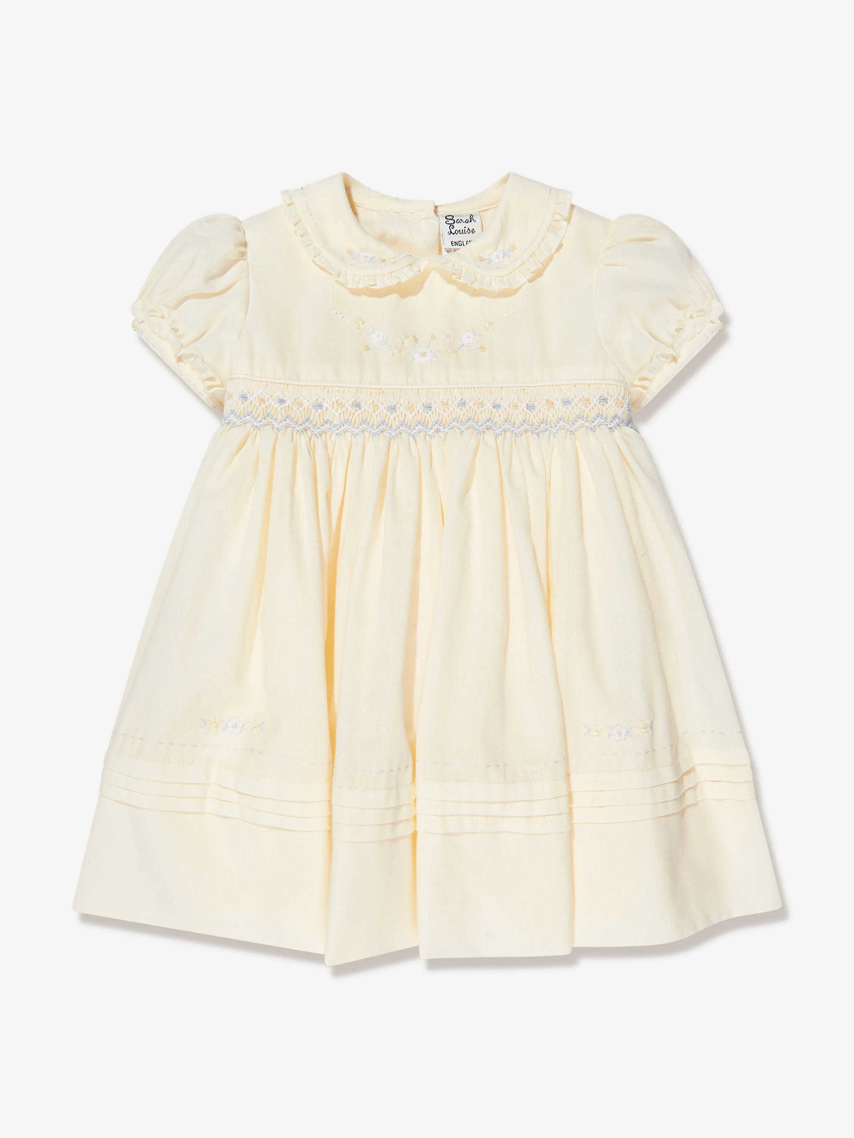 Sarah Louise Girls Embroidered Dress in Yellow