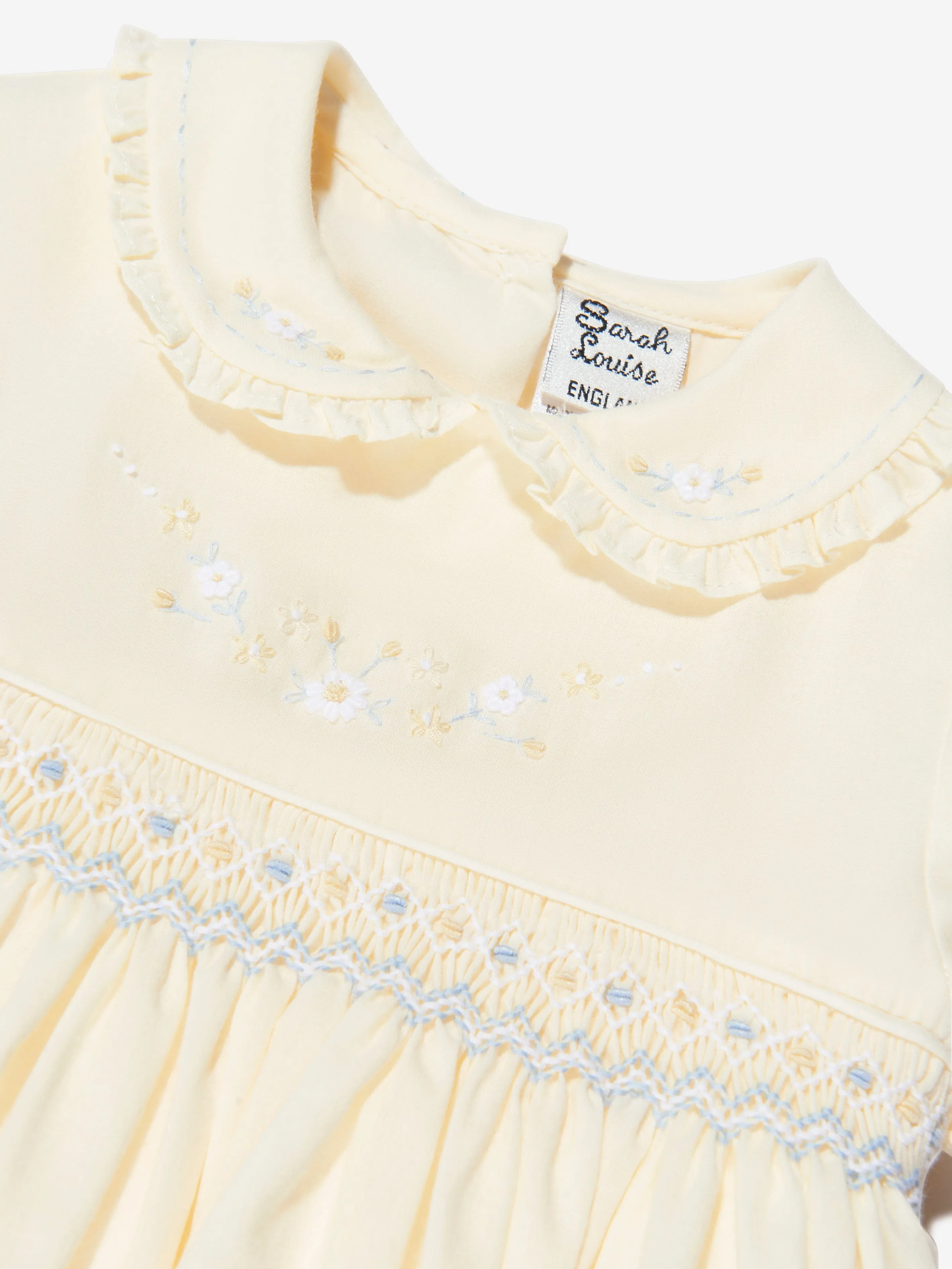 Sarah Louise Girls Embroidered Dress in Yellow