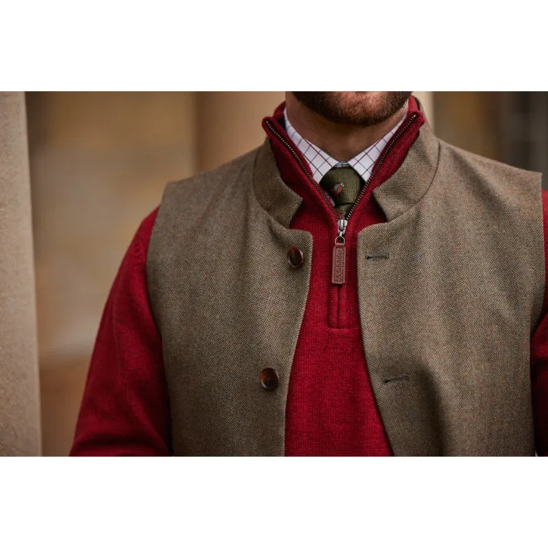 Schoffel Berwick Nehru Mens Tweed Waistcoat - Loden Green Herringbone Tweed