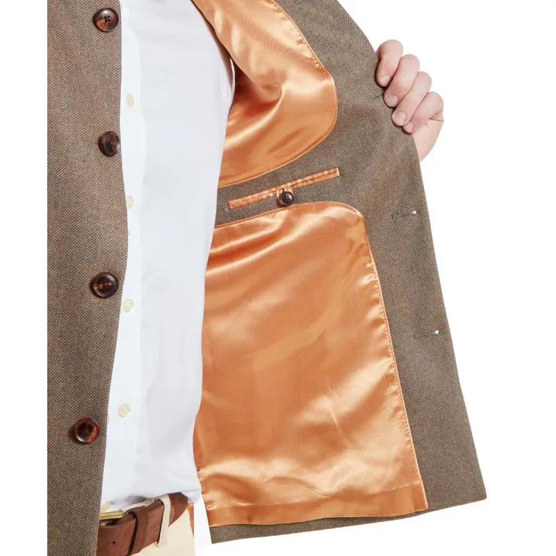 Schoffel Berwick Nehru Mens Tweed Waistcoat - Loden Green Herringbone Tweed