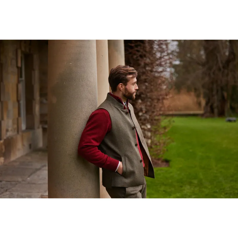 Schoffel Berwick Nehru Mens Tweed Waistcoat - Loden Green Herringbone Tweed