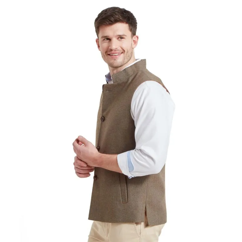 Schoffel Berwick Nehru Mens Tweed Waistcoat - Loden Green Herringbone Tweed