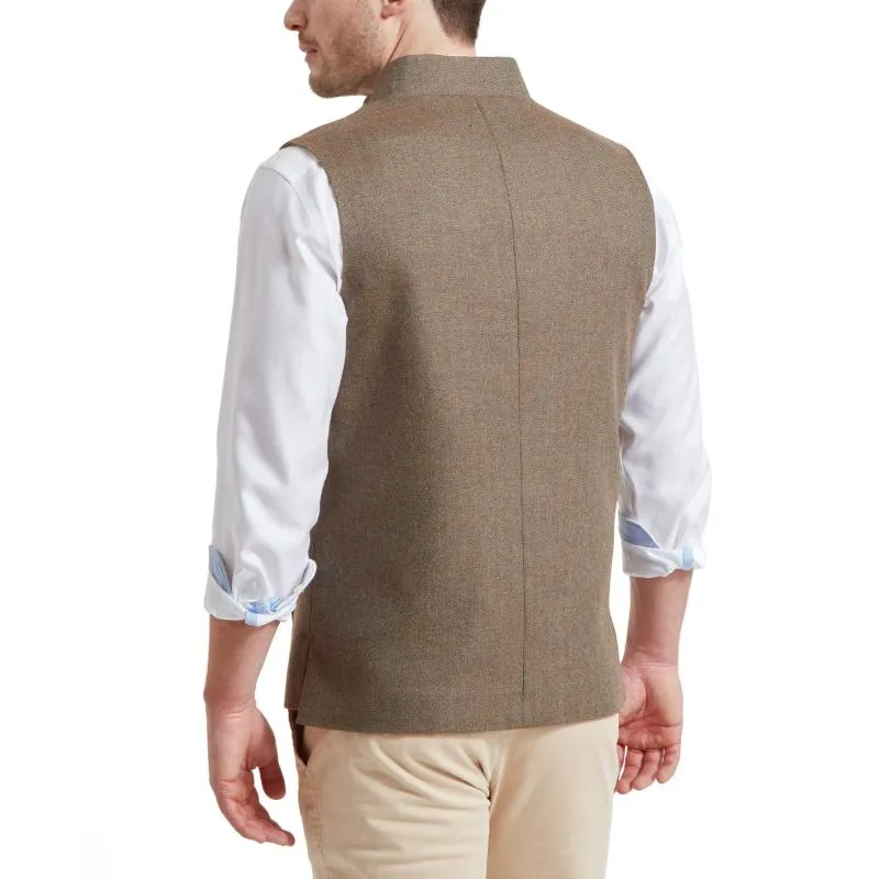 Schoffel Berwick Nehru Mens Tweed Waistcoat - Loden Green Herringbone Tweed
