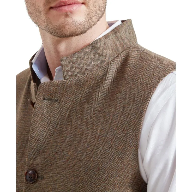 Schoffel Berwick Nehru Mens Tweed Waistcoat - Loden Green Herringbone Tweed
