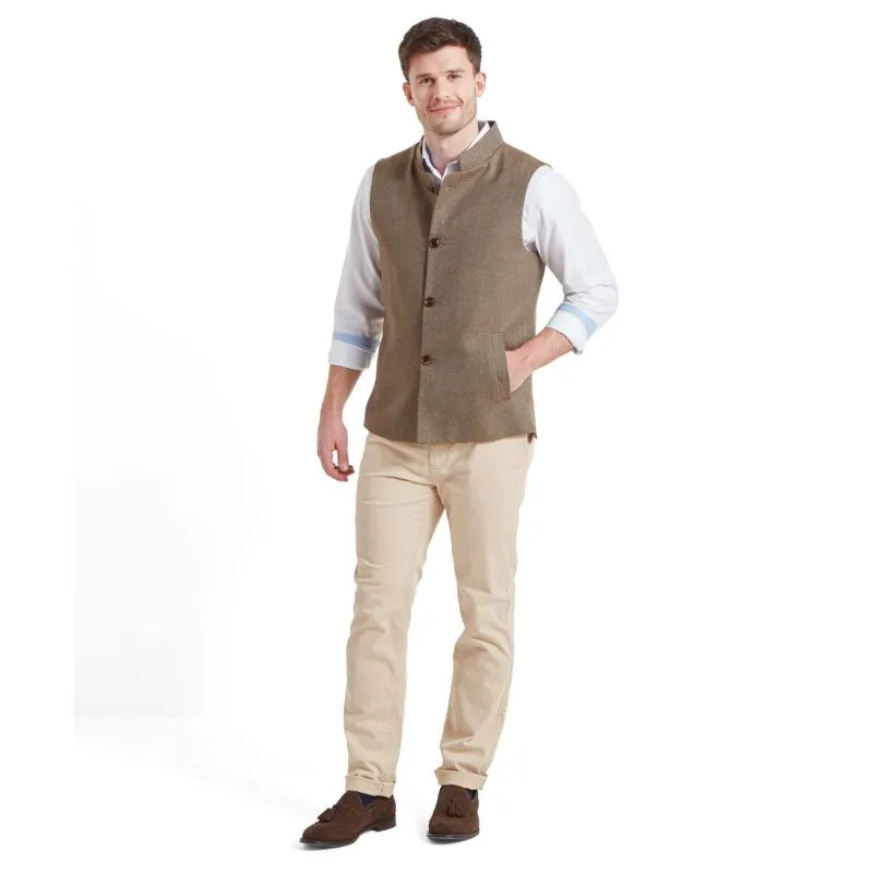 Schoffel Berwick Nehru Mens Tweed Waistcoat - Loden Green Herringbone Tweed