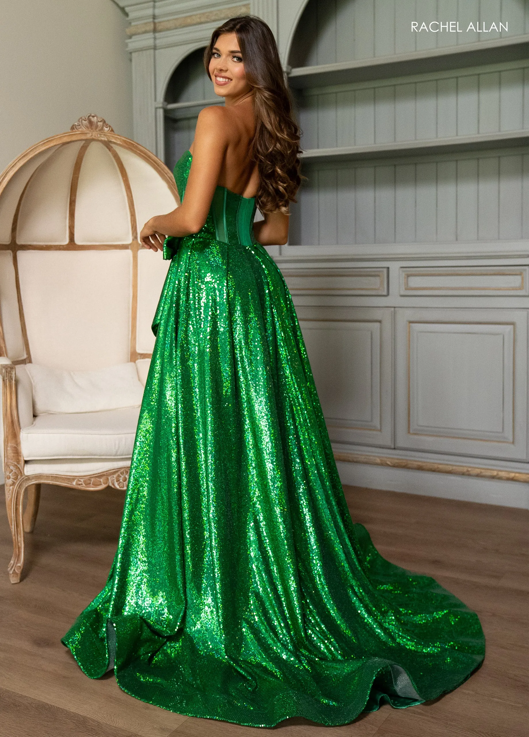 Sequin Strapless A-line Slit Gown by Rachel Allan 70791