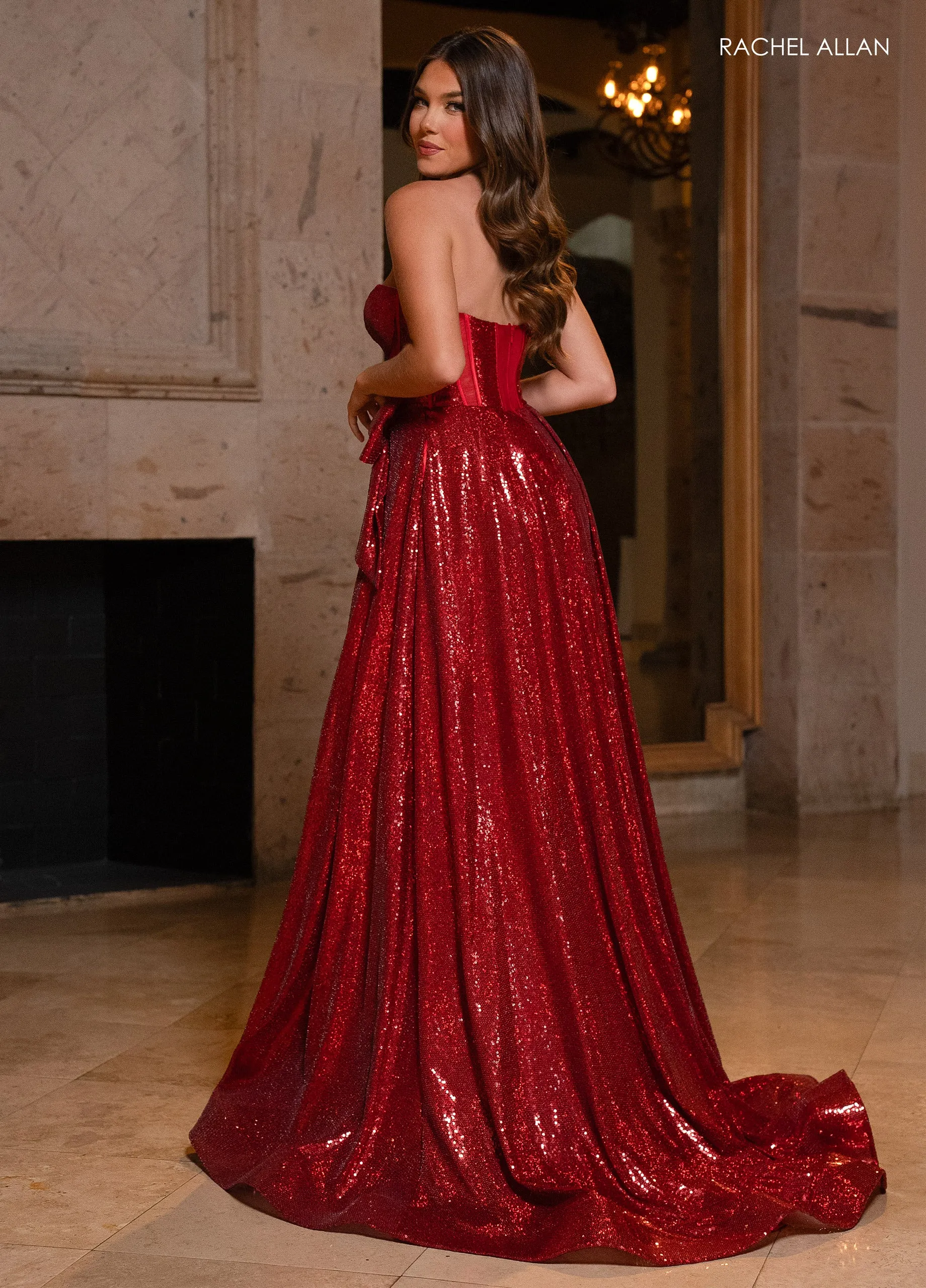 Sequin Strapless A-line Slit Gown by Rachel Allan 70791