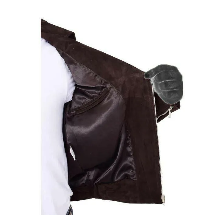 Spine Spark Fitted Brando Style Suede Leather Brown Jacket