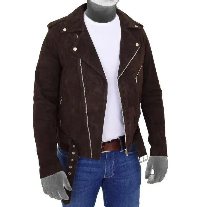 Spine Spark Fitted Brando Style Suede Leather Brown Jacket