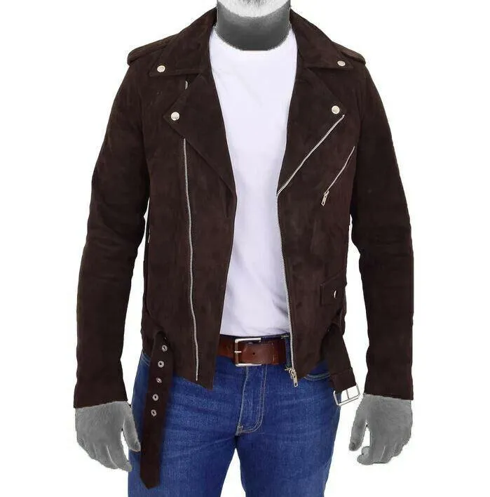 Spine Spark Fitted Brando Style Suede Leather Brown Jacket