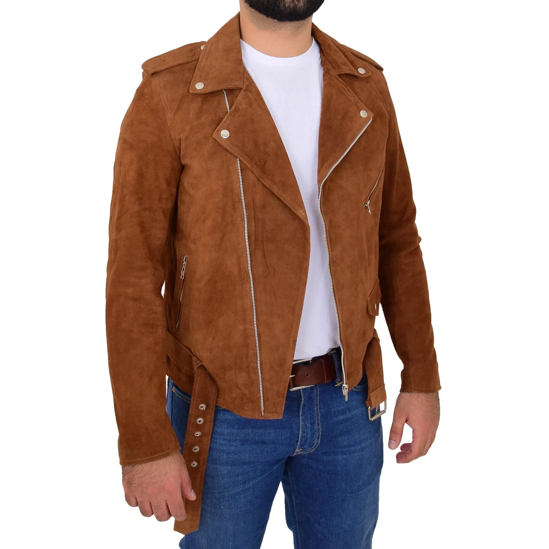 Spine Spark Men's Suede Leather Brando Style Biker Jacket