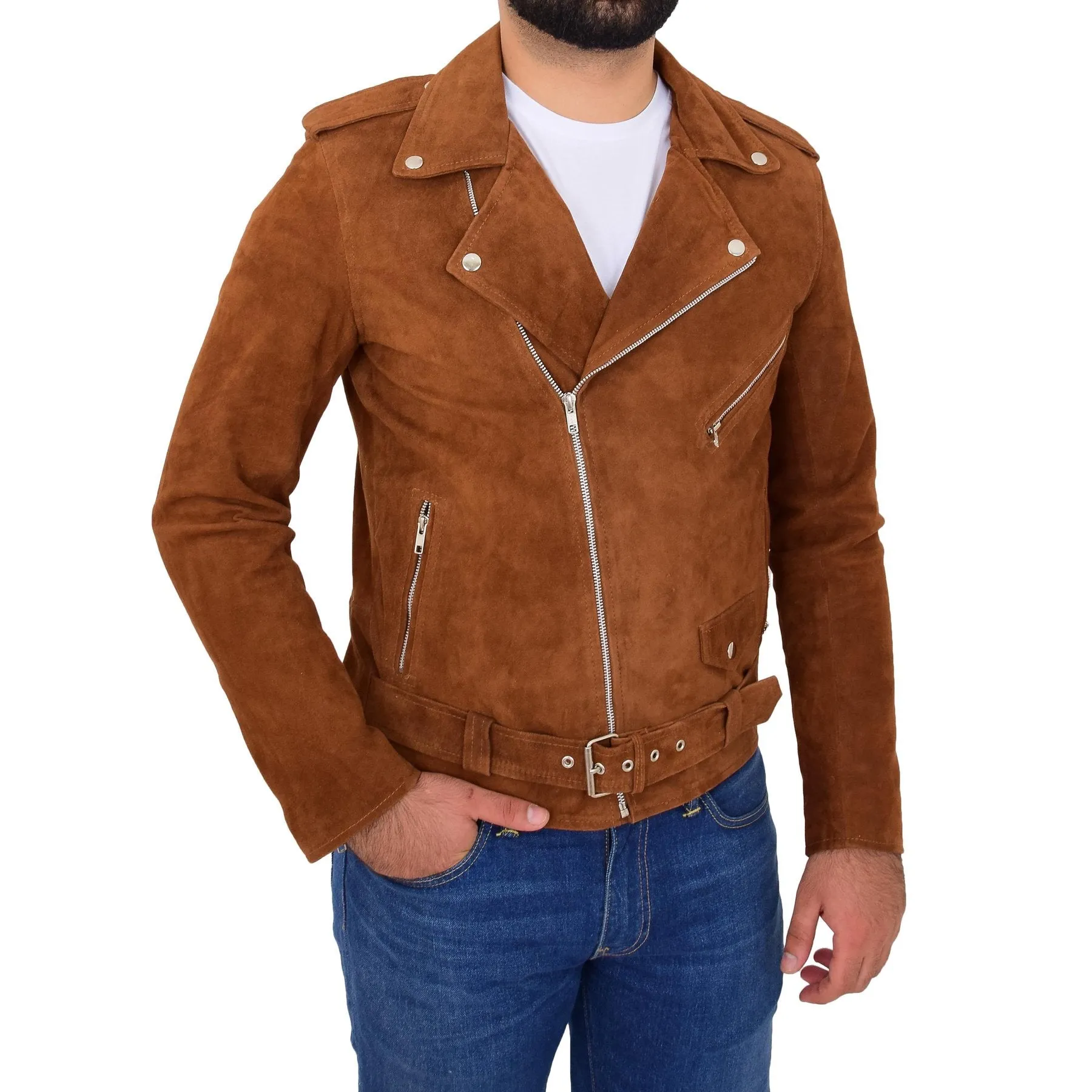 Spine Spark Men's Suede Leather Brando Style Biker Jacket