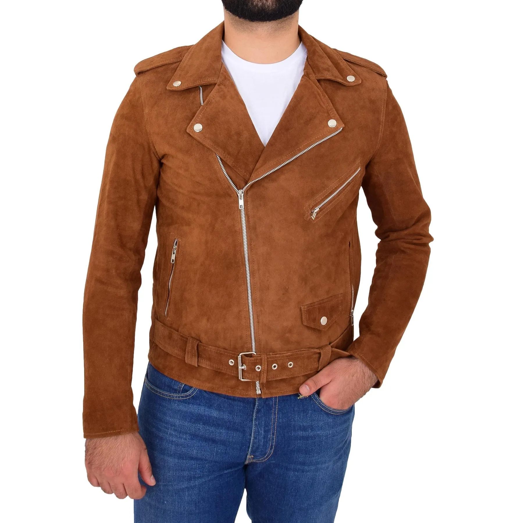 Spine Spark Men's Suede Leather Brando Style Biker Jacket