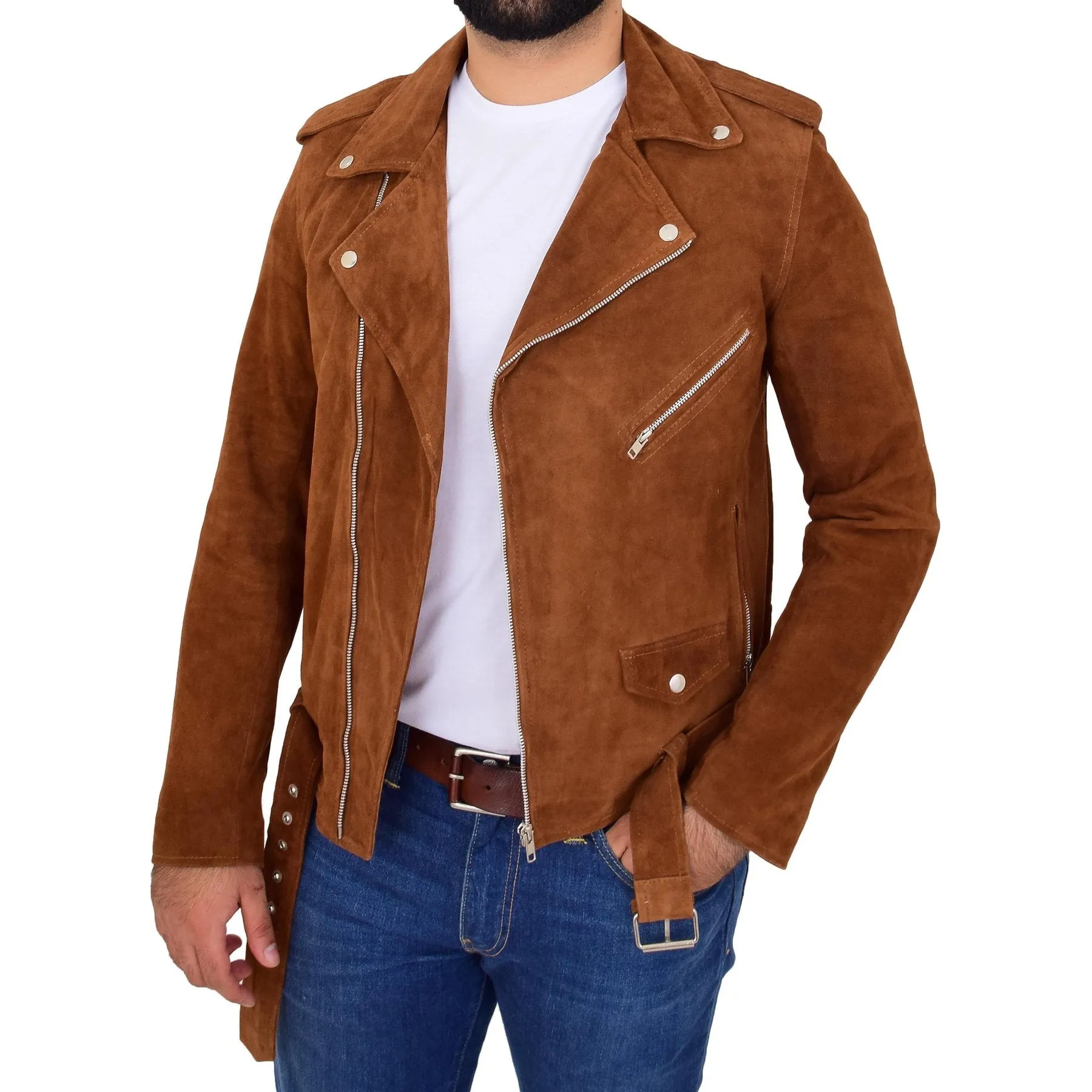 Spine Spark Men's Suede Leather Brando Style Biker Jacket