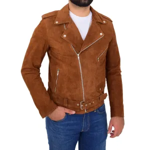 Spine Spark Men's Suede Leather Brando Style Biker Jacket